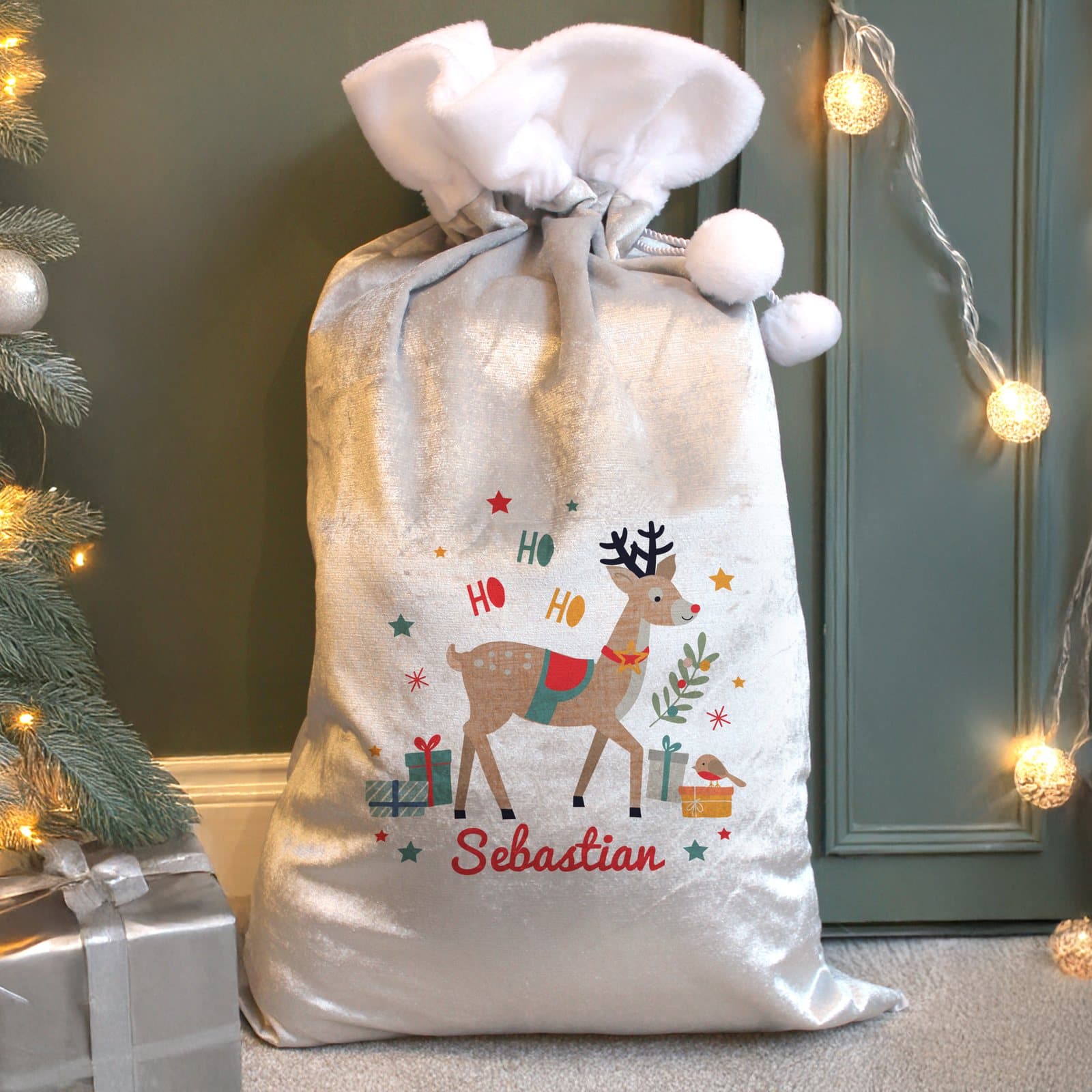 Personalised reindeer Christmas sack in fleece